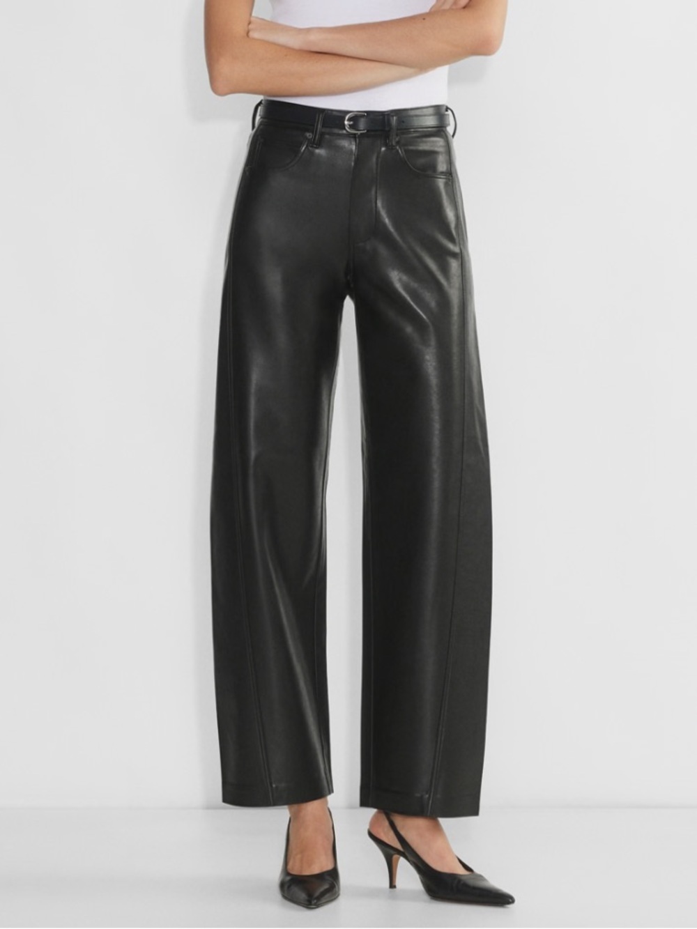 Denim forum Womens black vegan leather the Farrah hi rise wide leg pants 25